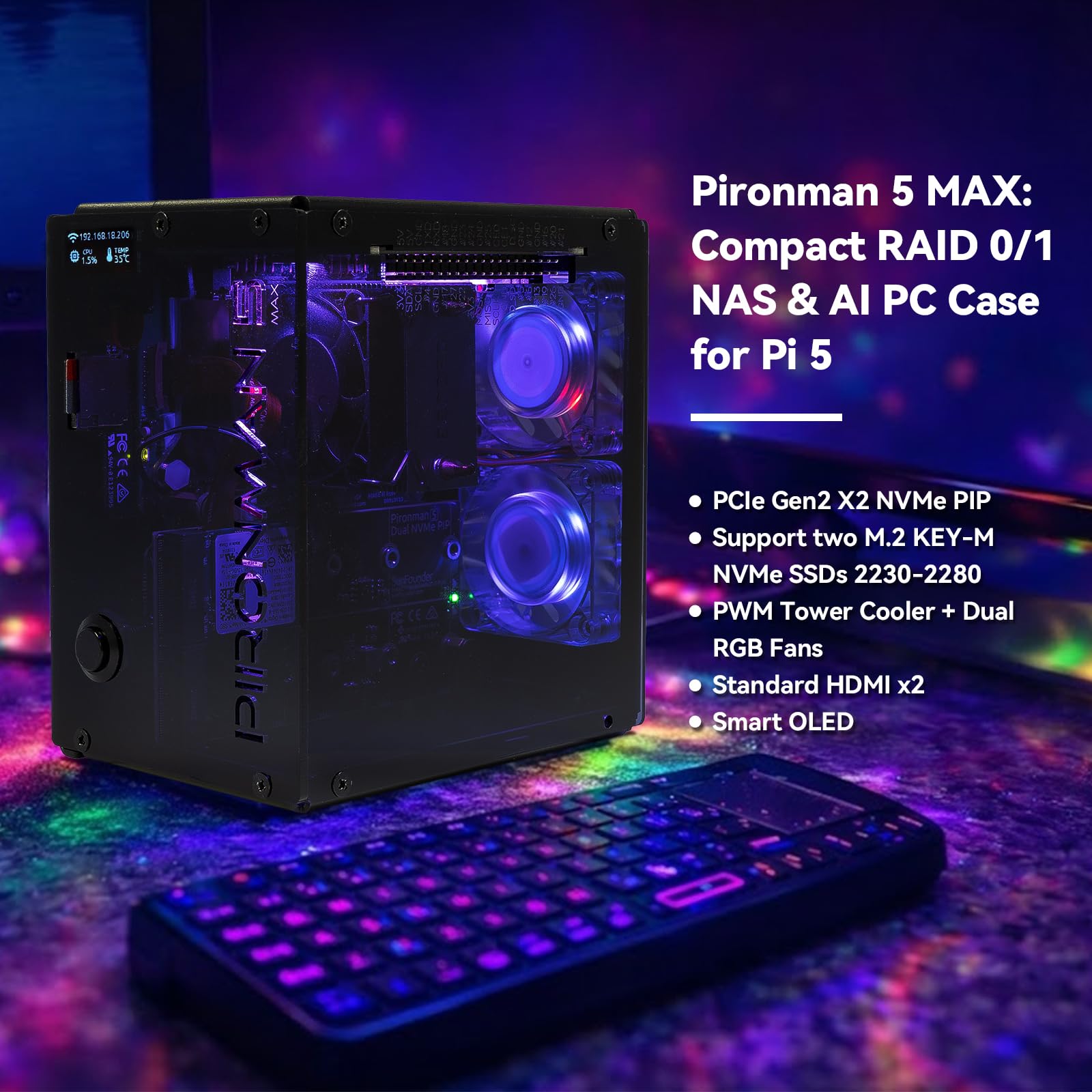 Pironman 5-MAX Dual NVMe M.2 S - Raspberry Pi Ai Kit Hailo-8L recensione e prezzo